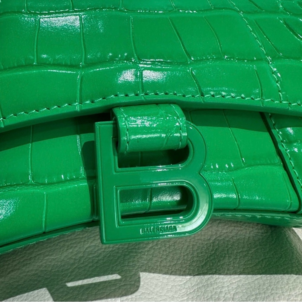 Balenciaga Emerald Green Embossed Leather Hourglass XS Top Handle Bag - Picture 6 of 9
